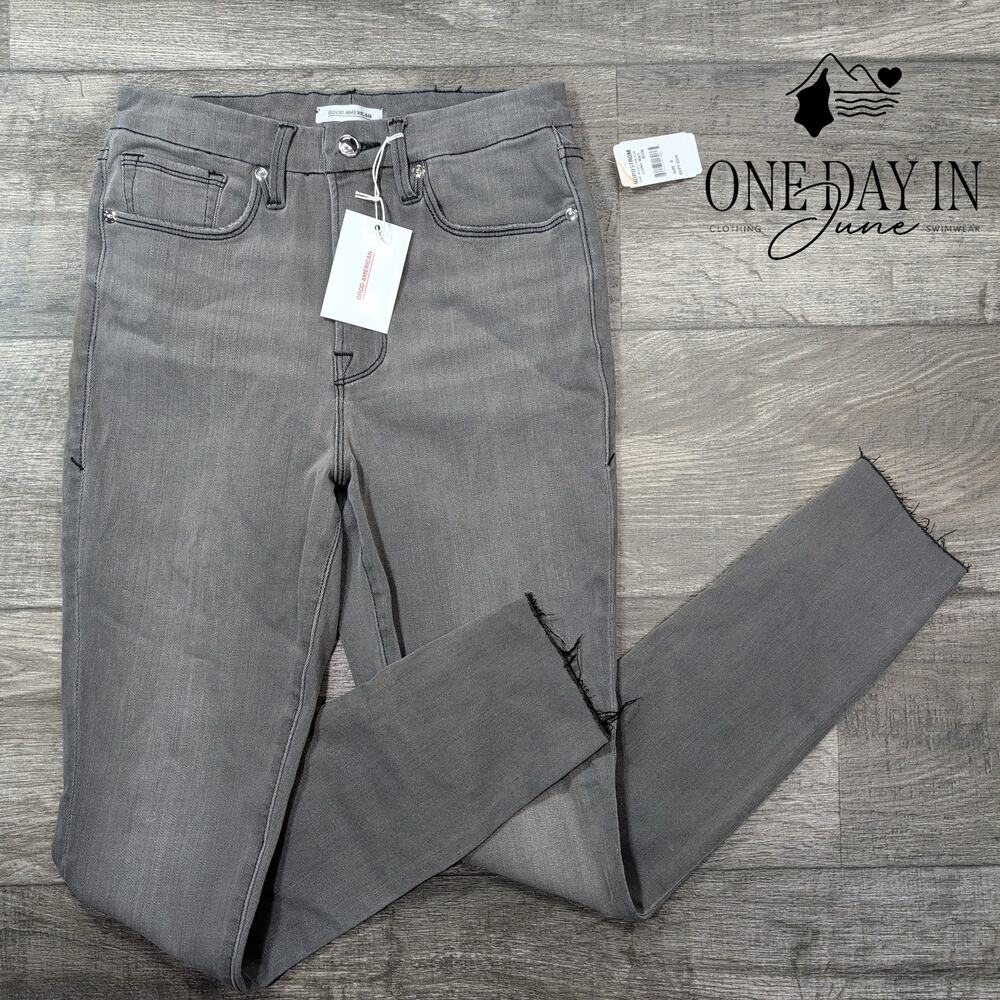 Good American Good Waist High Waist Skinny Raw Hem Jeans Size 8